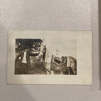 Vintage RPPC Mr Frank & Little Fred On Horse Real Photo Postcard