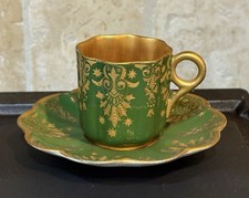 Coalport Demitasse Cup  Saucer Set Green  Gold AD 1750 AD 2767