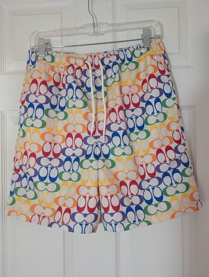 Coach Rainbow Logo Multicolor Swim Trunks Men's Small Elastic Waist Lined NWOT