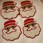 Glass Beaded Santa Claus Christmas Coasters Set Of 4