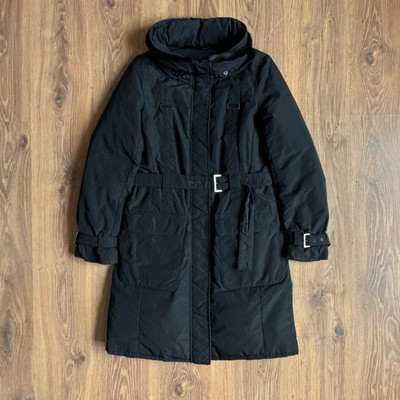  S Max Mara Down Long Jacket Fur Belted Women s US 6 Black