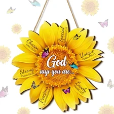 Panelee 11.81 Inch Sunflower Christian Wood Sign Inspirational Wood Wall Deco...