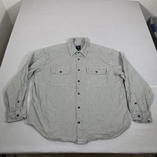 Gap Shirt Men Large White Blue Button Up Hickory Stipe Railroad Heavyweight Work