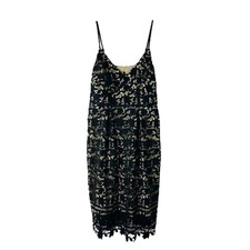 All Worthy black lace floral nude evening wedding party midi dress 14