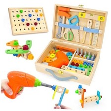 Kids Tool Set with Electric Drill, 55 Pcs Toddler Tool Set Incl Tool Box,