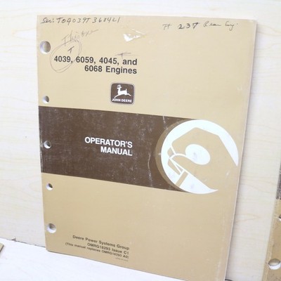 JOHN DEERE 4039 6059 4045 6068 ENGINE Owner Operator Book Manual Maintenance
