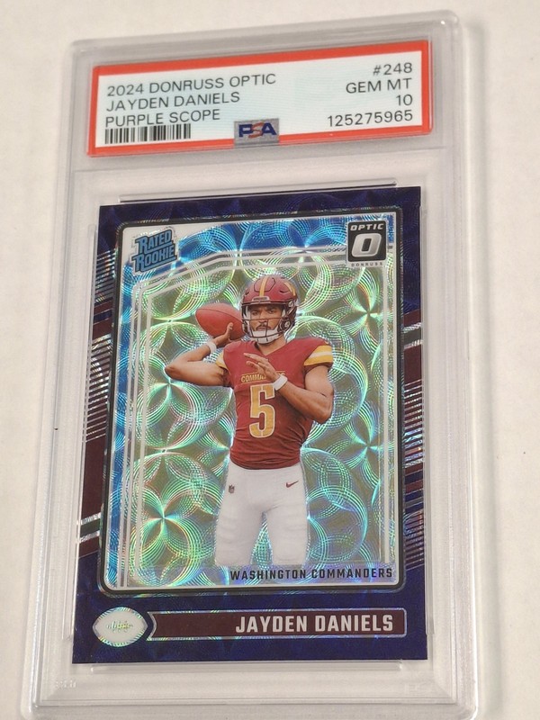 2024 DONRUSS OPTIC JAYDEN DANIELS PURPLE SCOPE PSA 10 GEM MINT #248 RATED ROOKIE