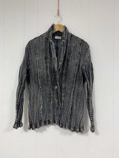 Chico's Platinum Crinkle Ruched Women's Size 2 Jacket Blazer Gray Raw Edge