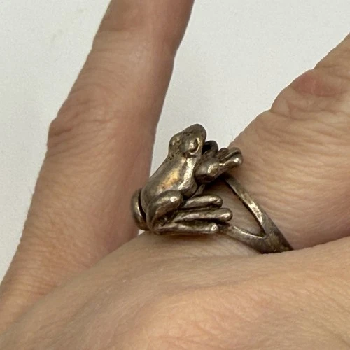 VTG Sterling Silver Frog Ring Size 6.5 Articulated/Movable Feet 3D Figural