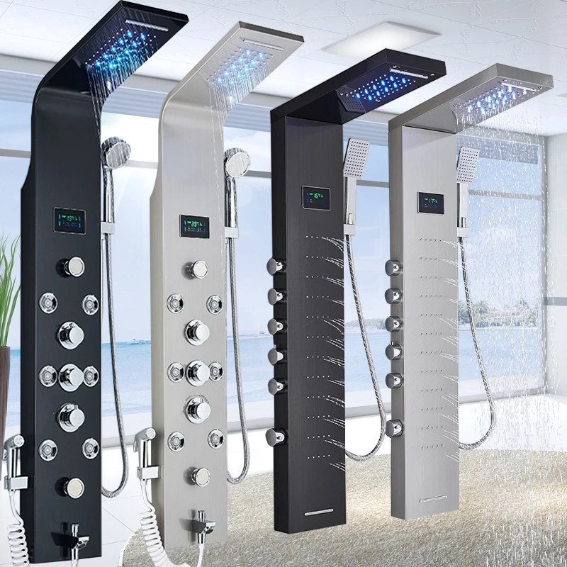 ROZIN Edelstahl Duschpaneel LED Regendusche Duscharmatur Massage Duschsäule Duschset