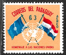 HICK GIRL-MINT PARAGUAY STAMP   SC#566  1960  AIRMAIL  FLAGS & UN EMBLEM  C313