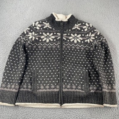 L.L. Bean Women's M Petite Classic Wool Jacket Sweater Gray Fair Isle Birdseye