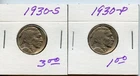 1930 PS Buffalo Nickel  Circulated Lot 2 coins  * No Reserve *