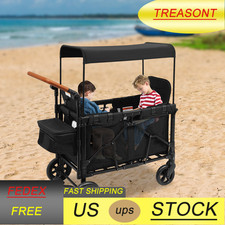 2-Seat Stroller Wagon with 5-Point Harnesses Kids Wagon Stroller with Sunshade