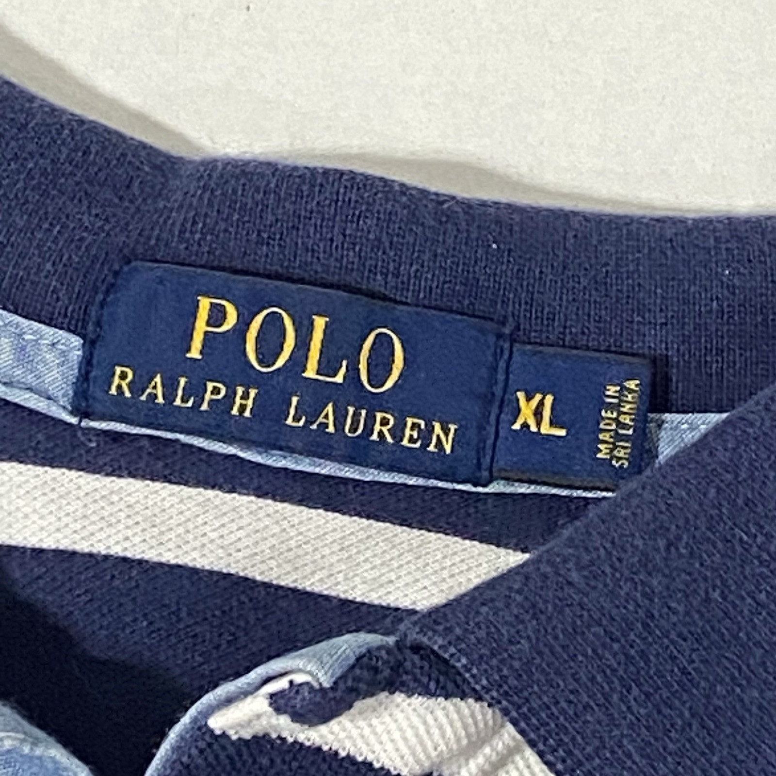 Polo Ralph Lauren camicia uomo XL blu righe manica corta classico rugby pony