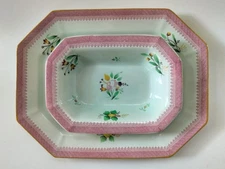 Vtg Calyx Ware Lowestoft Vegetable Bowl & Meat Platter 2087 Adams England