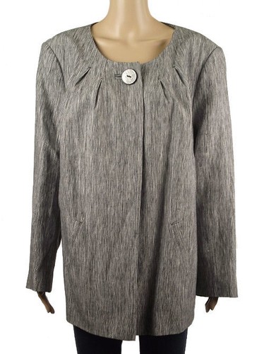 Ann Harvey Designer Taylored Linen Swing Jacket Grey Dress Coat Large Plus Sizes - Picture 6 of 8