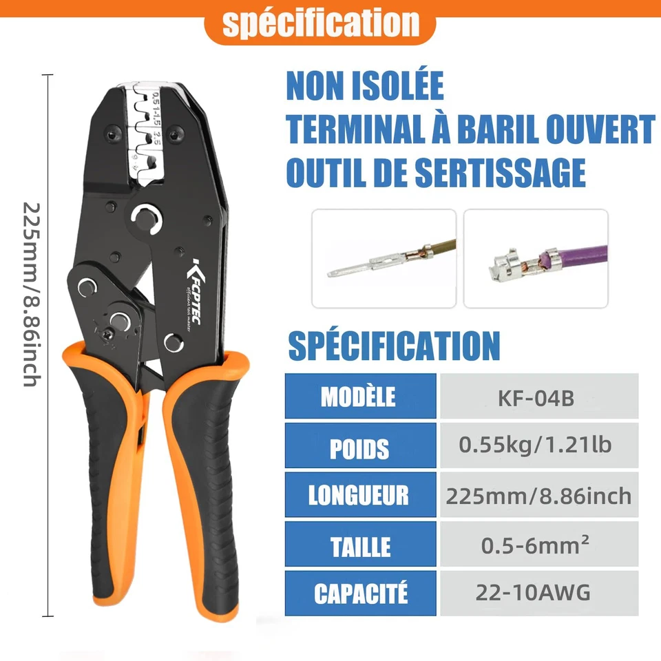 Pince à sertir pour Cosse Electrique à Barillet Ouvert non isolées 0.5-6mm² c... - Photo 3/4