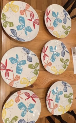 Marin Butterflies by Crate Barrel Serving Platter Multicolor Butterflies  White