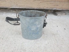 7-1/2" Galvanized Metal Bait Carrier Pail Frabill Modern Strap Cabin Flowers 