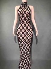 Sparkling Rhinestone Sleeveless Long Elegant Dark Mesh Celebratory Evening Dress