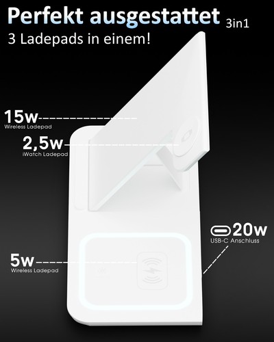 Ladestation für Apple iPhone Watch 3in1 induktive wireless charger handy Ladepad - Bild 17 von 31