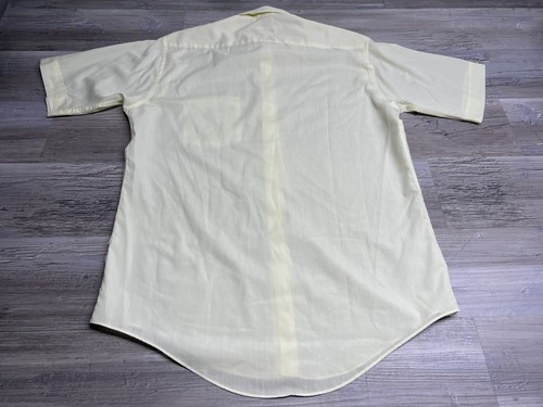 Vintage 60s 70s Oleg Cassini Mens Yellow Short Sleeve Button Up Shirt Size 15.5 - Picture 2 of 7