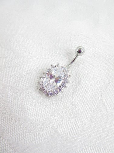 Strass Oval Prinzessin Bauchnabel Ring Charm Silber Glitzer Elegant ATEMBERAUBEND - Bild 2 von 7