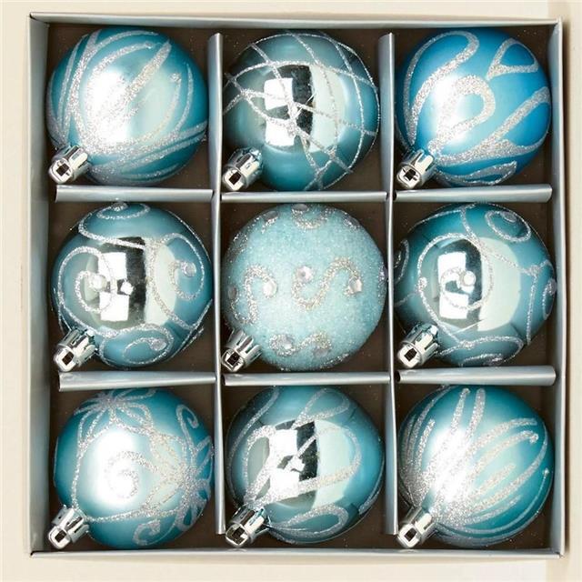 Premier Decorations Pack of 9 x 60 mm Christmas Tree Baubles - Ice Blue