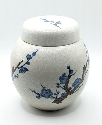Vintage Ingwer Deckeldose Urne Keramik blaue Blumen auf Ast handbemalt Japan 5,25 - Bild 4 von 7