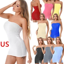 Womens Pencil Mini Dress Strapless Bodycon Dresses Sheer See-through Clubwear