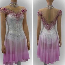 Figure Skating Costume Rhinestone Long Sleeve Competition Skating Dress for Girl
