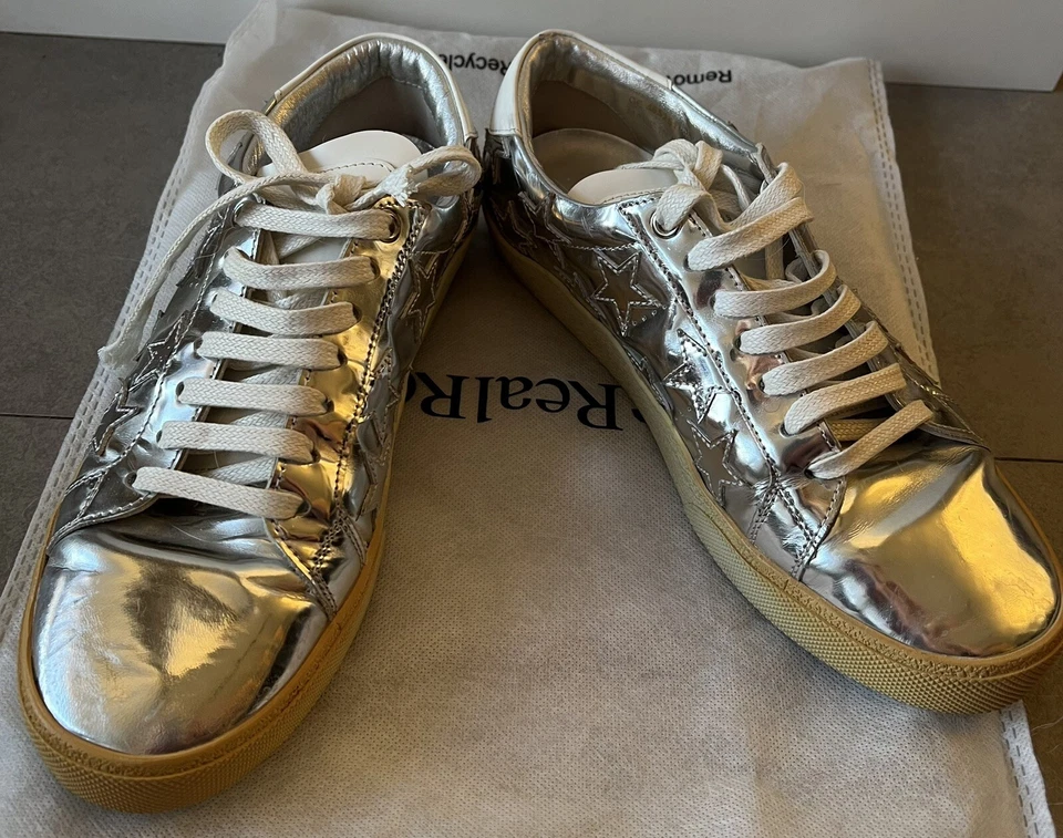 Auténticas zapatillas bajas Saint Laurent Court Classic Star, plateadas talla 38,5 Foto 4 de 4