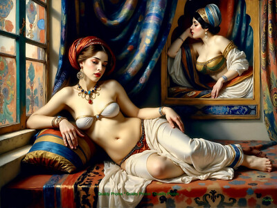 Odalisque in Red and Blue Harem 8.5x11'' Photo Print Style of Renoir / Harker Art