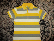 true vtg 1970s 1980s RAMROD BRAND POLO SHIRT Yellow White Gray Stripe SMALL/XS