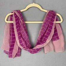 Silk Scarf Sheer Chiffon Rectangular Magenta Pink Plaid Check 54”x15”