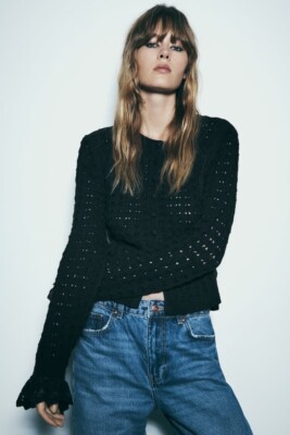 Zara NWT Women’s Pointelle Knit Cardigan in Black Size S