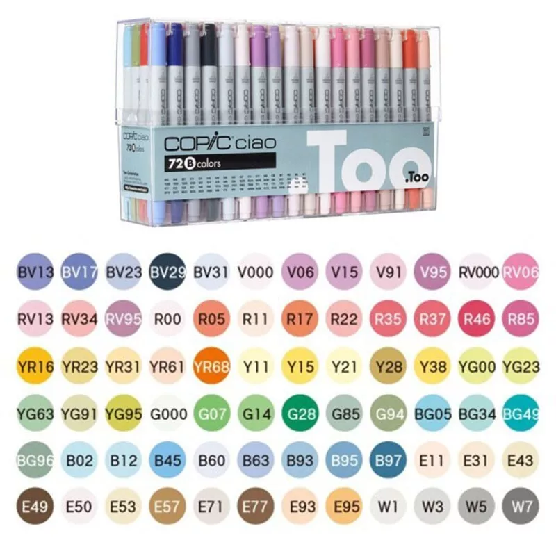  Copic Ciao, Alcohol-based markers, 72 color Set A