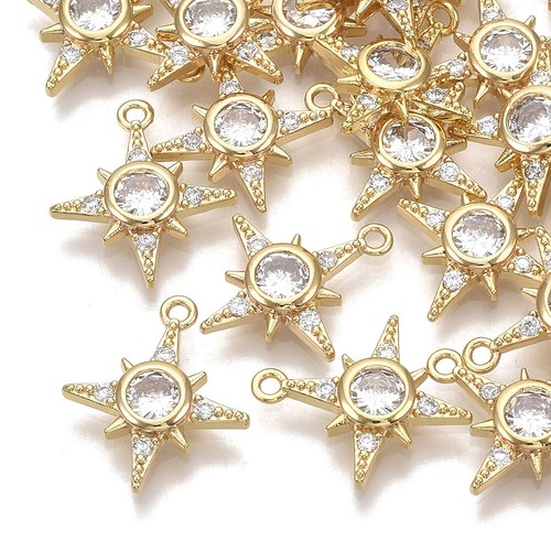 30pcs Star Clear Brass Cubic Zirconia Pendants Nickel Free Gold Charms 16x13.5mm - Bild 1 von 2