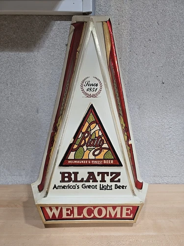 Vintage Blatz America's Light Beer Welcome Plastic Bar Sign Distressed 1970s
