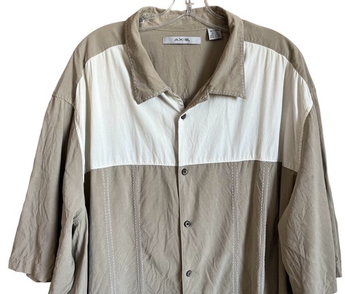 Axis Shirt Mens 4XT Beige Ivory Stitch Silk ButtonUp Short Sleeve Country Club - Picture 6 of 12