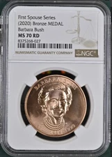 2020 Barbara Bush First Spouse Series Bronze Medal NGC MS70RD - PERFECT!
