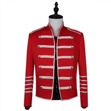 Mens Retro Blazer Hussar Uniform Suit Punk Drummer Parade Jacket Formal Cosplay