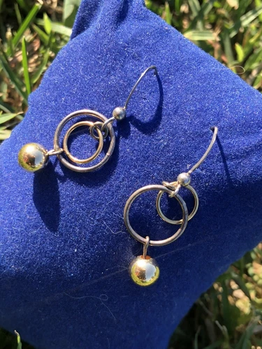 NOS Vintage Basic Elements Sterling Silver & Gold Wire Dangle Ring Hoop Earrings