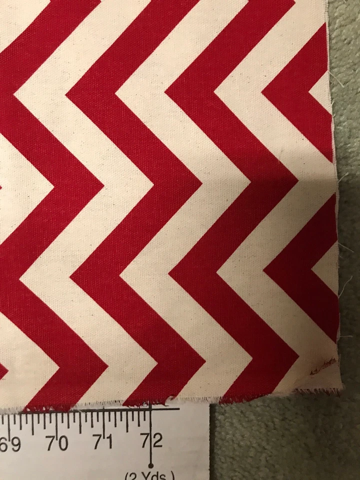 Light Drapery Decor Fabric Red Chevron Stripes White Light Cream? 44”x 2 Yards - Image 4 of 4
