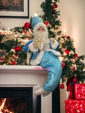 Santa Mermaid Shelf Sitter Coastal Nautical Sea Christmas Home Decor Bella Lux