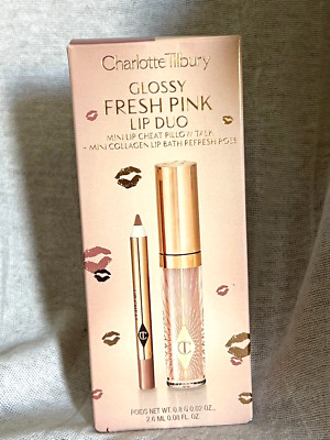 Charlotte Tilbury Glossy Fresh Pink Lip Duo Collagen Bath Refresh Rose NEW!!