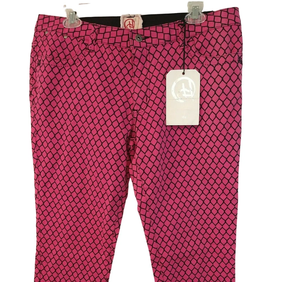 Pantalones de mezclilla ajustados Chor Hot Topic para jóvenes talla 15 rosa fucsia negro estampado NUEVO Foto 2 de 4