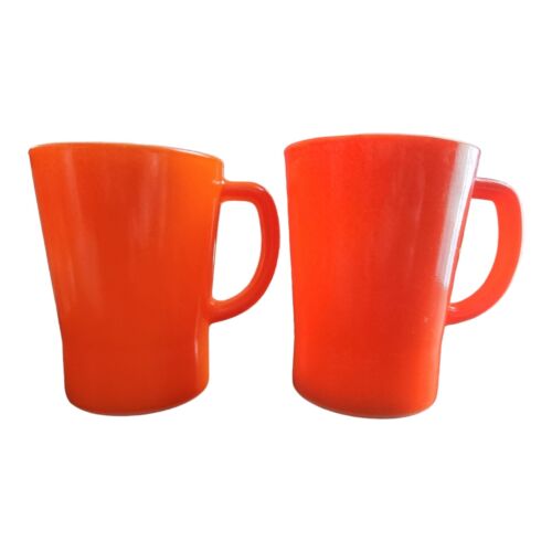 Vintage Crown Pyrex Coffee Mug Set Of 2 Solid Dark Orange Retro Cup  - 第 1/7 張圖片