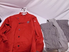 (5) Culinary red Chef Jackets & Pants XS size Uncommon Threads Long Sleeve Butto